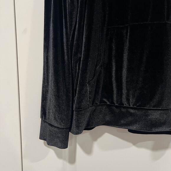 Guess Women's Velour Black Shiny Hoodie‎ Sweatshirt Size L - Picture 2 of 8